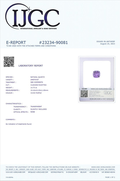 Ametista Naturale 14,73 ct. Certificato IJGC Blister Sigillato