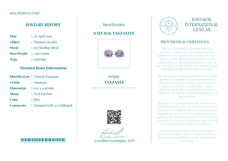 AFFARE!!! Orecchini di Argento 925 e Tanzanite (Certificato Gemmologico)