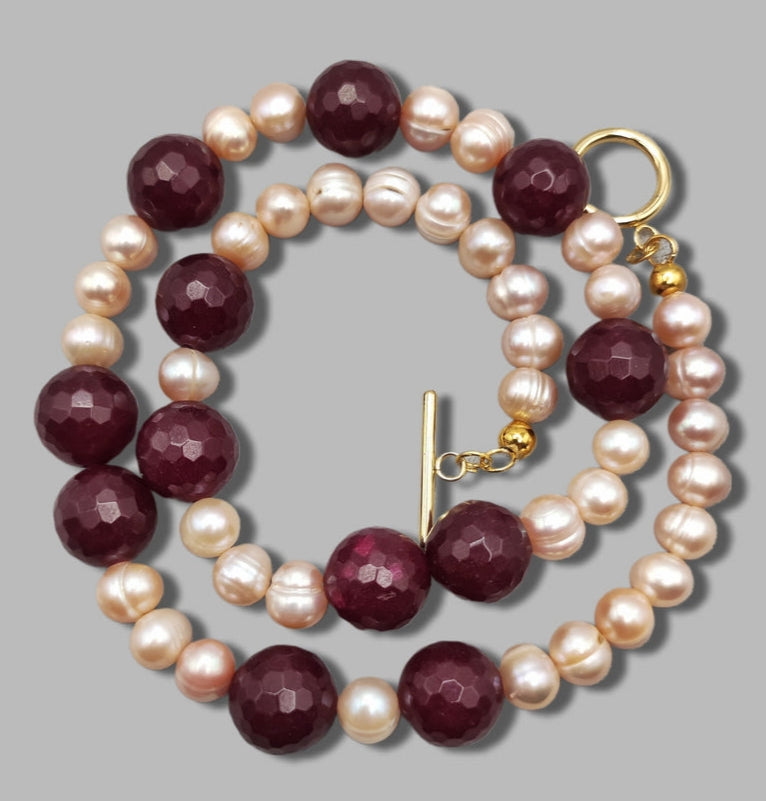 Collana di Perle Freshwater ed Agata Rossa