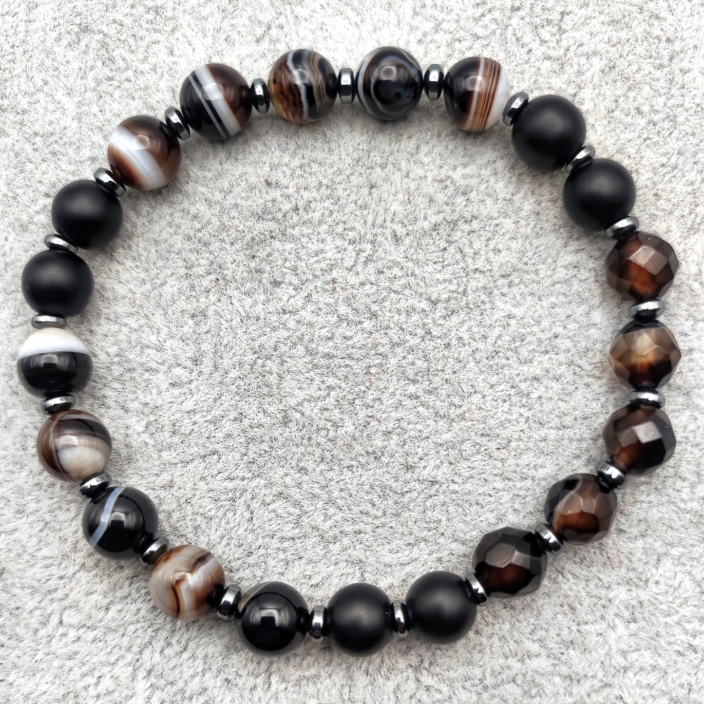 Bracciale di Agata del Botswana, Onice ed Ematite