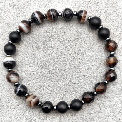 Bracciale di Agata del Botswana, Onice ed Ematite